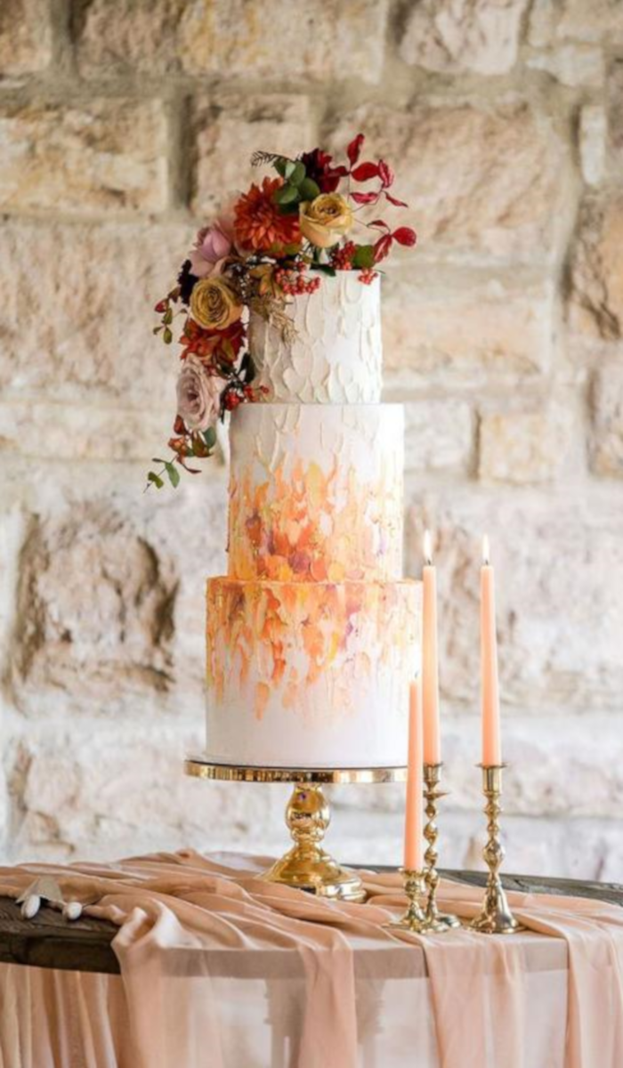 textured orange buttercream wedding cake
